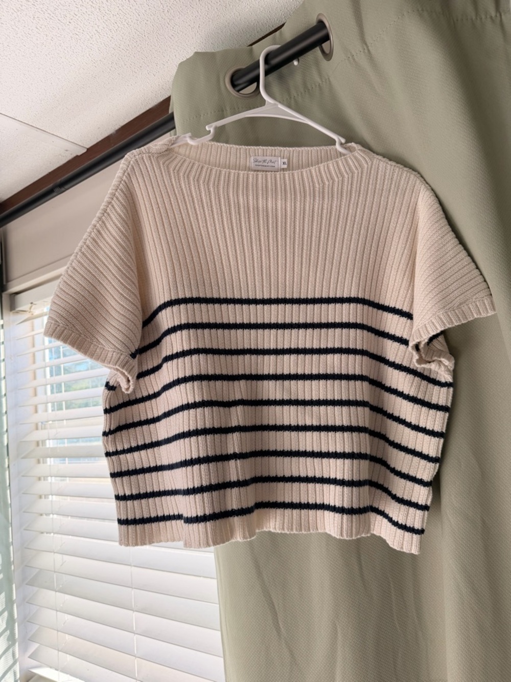 Striped Knit Tee - Cream with Black Stripes